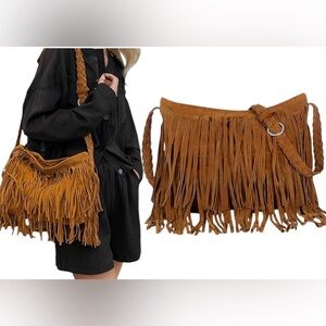 Bohemian Fringe Crossbody Bag - Tan